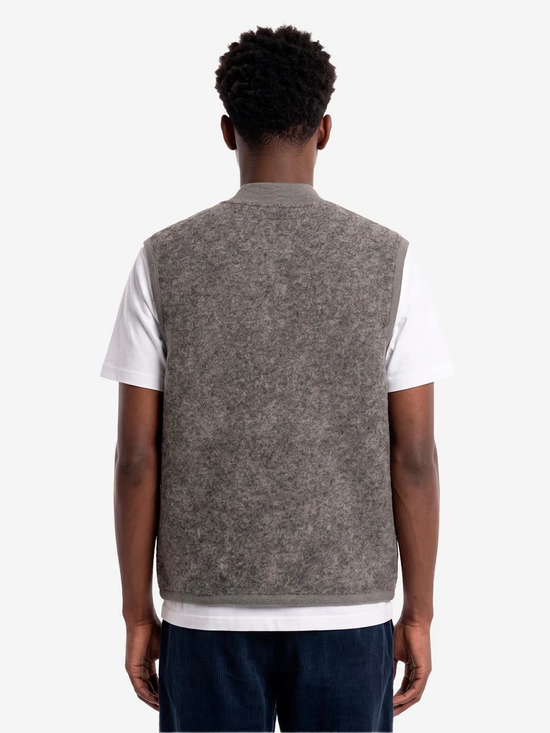 Gilet grigio in fleece di lana con zip