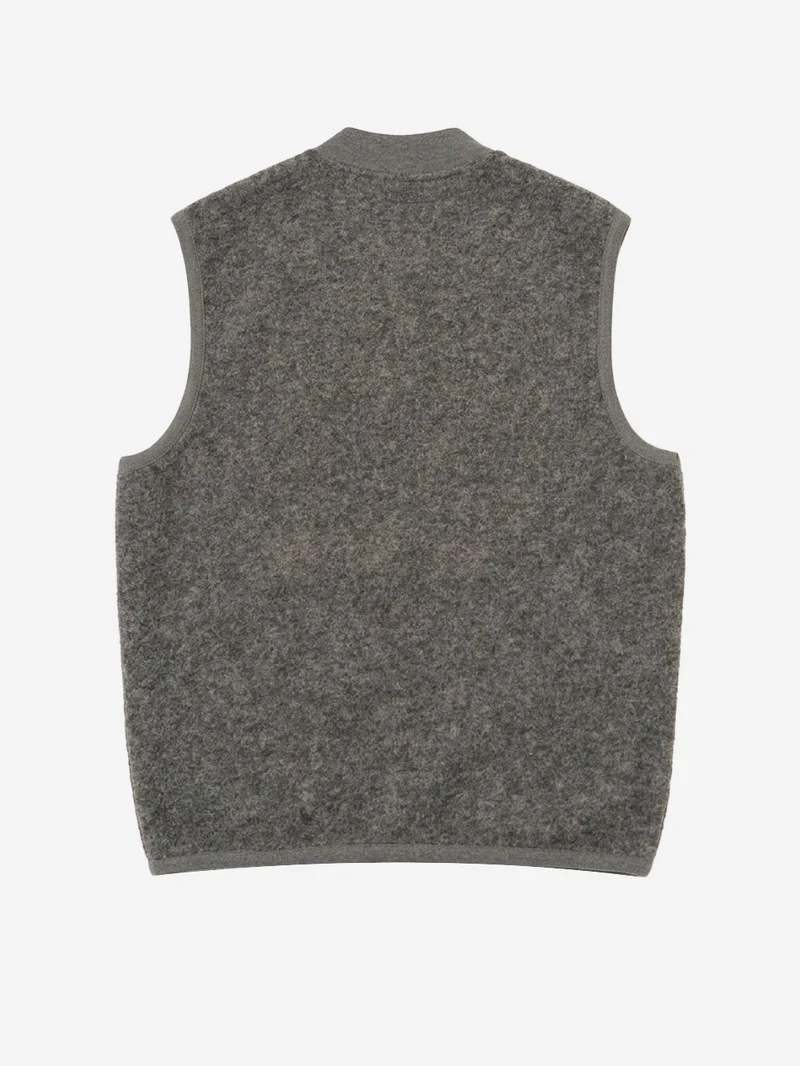 Gilet grigio in fleece di lana con zip