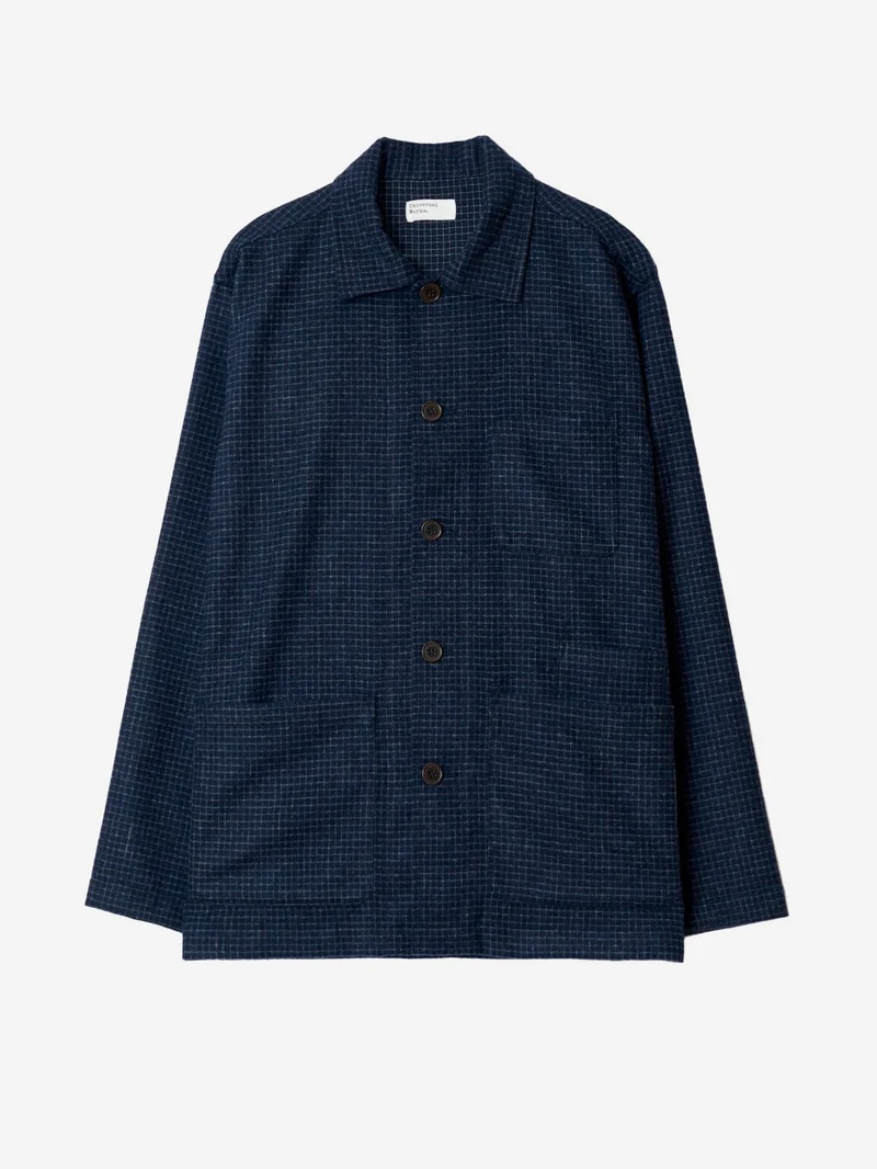 Overshirt Navy a quadri in misto lana