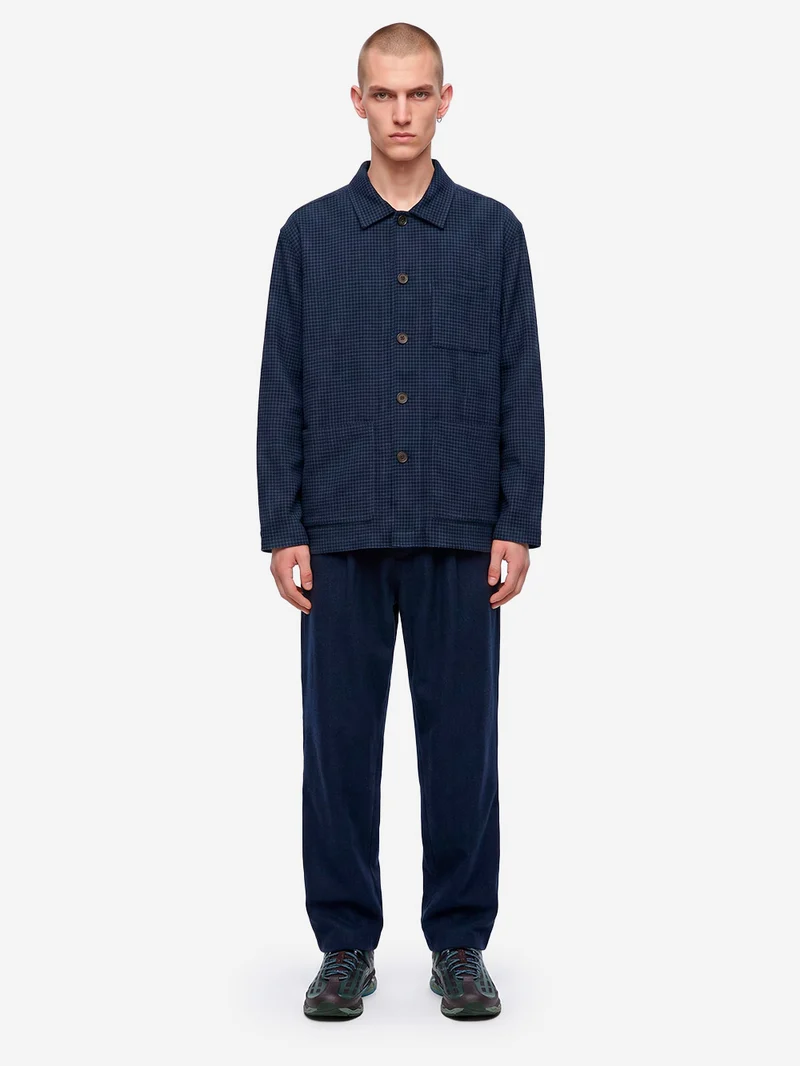 Overshirt Navy a quadri in misto lana