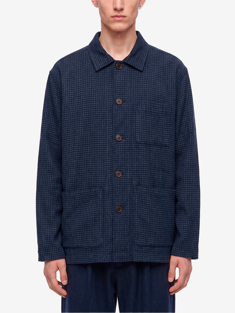 Overshirt Navy a quadri in misto lana
