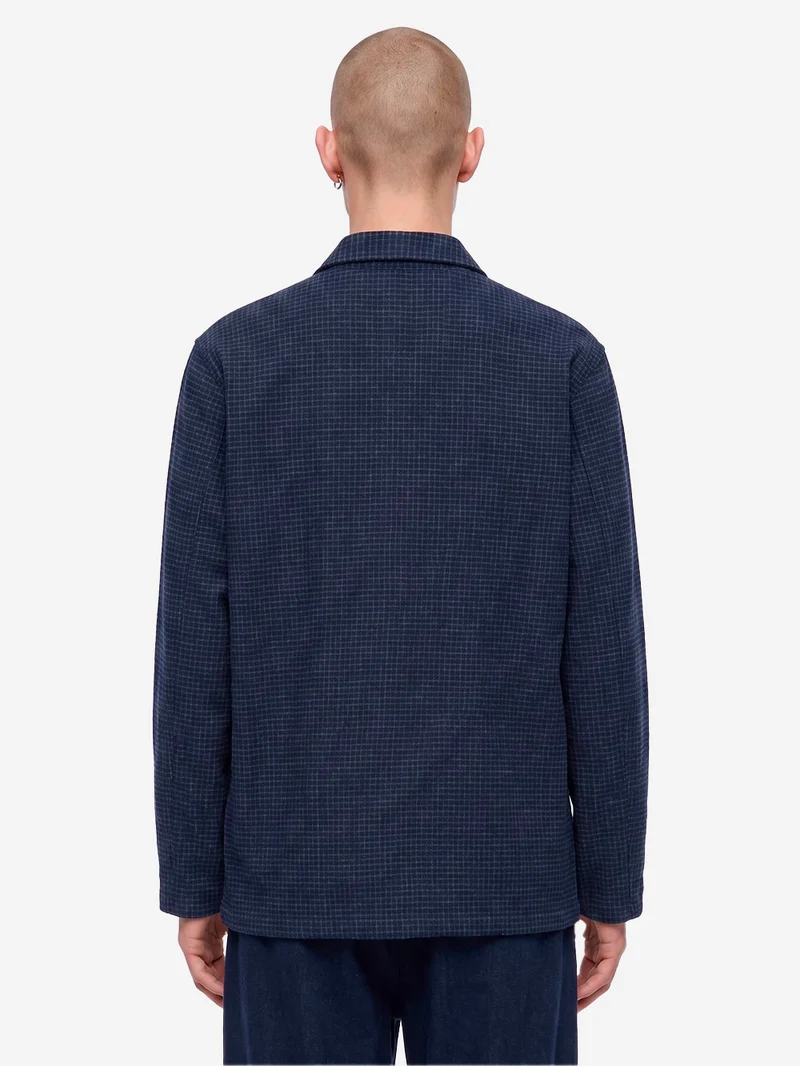 Overshirt Navy a quadri in misto lana