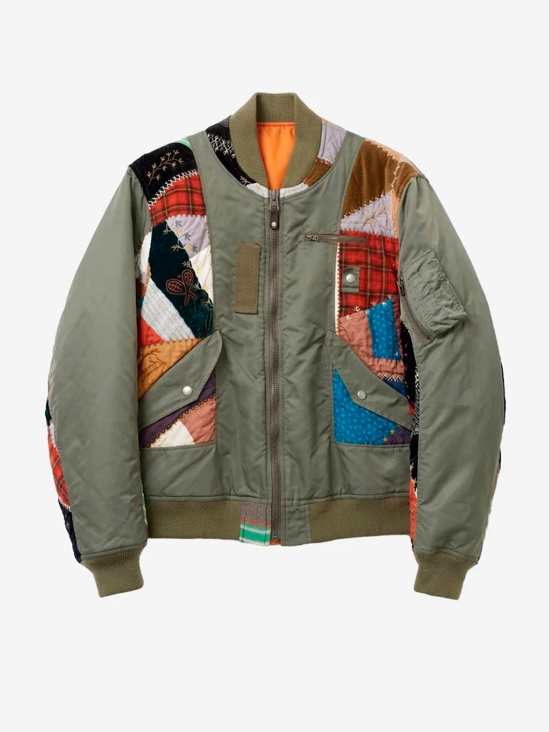 Giacca Bomber Quilt khaki con patchwork