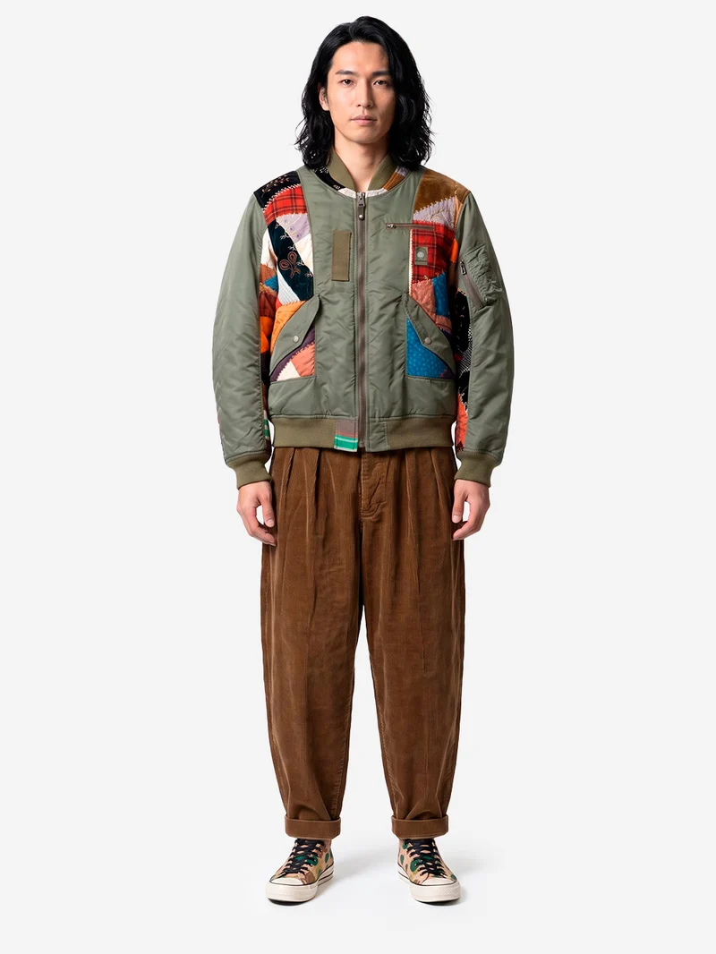 Giacca Bomber Quilt khaki con patchwork