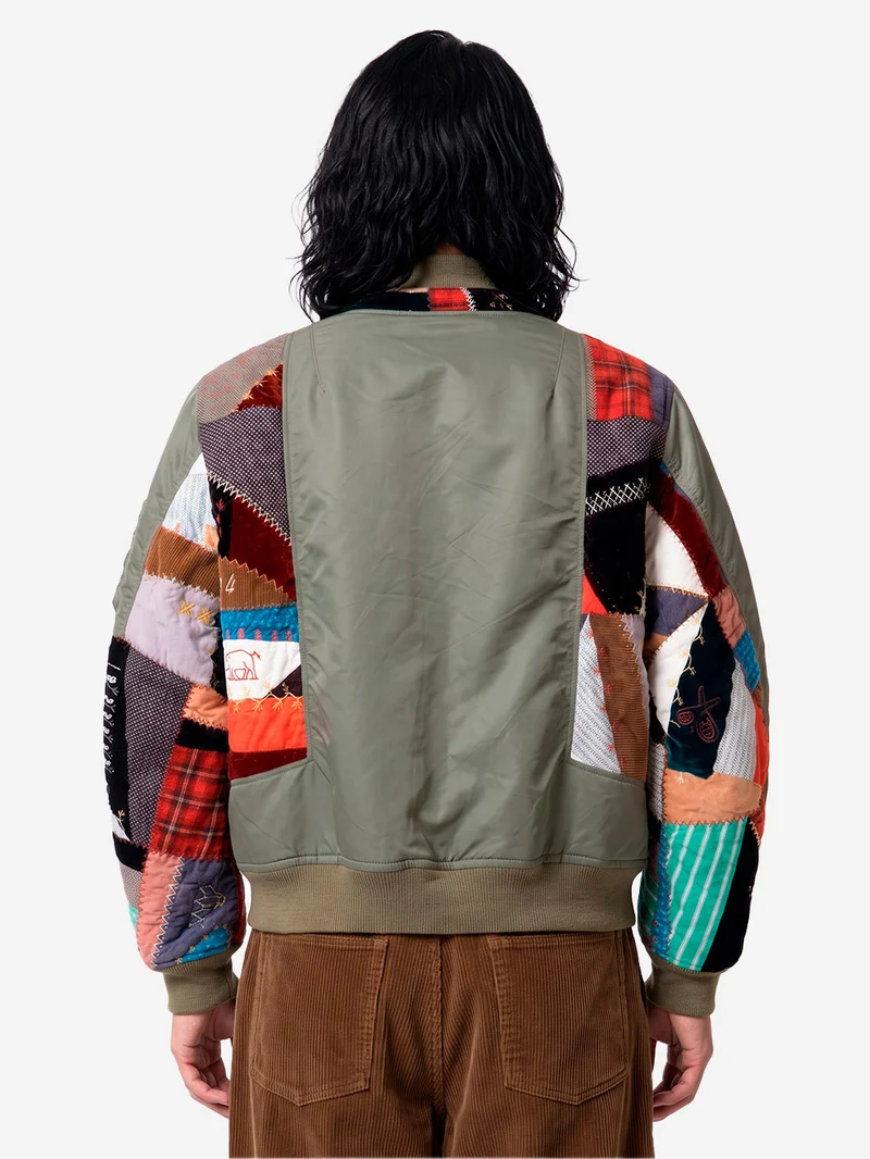 Giacca Bomber Quilt khaki con patchwork