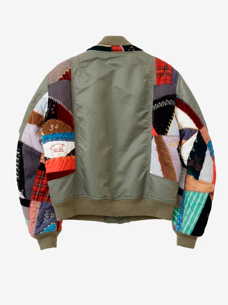 Giacca Bomber Quilt khaki con patchwork