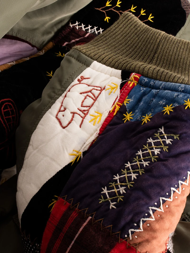 Giacca Bomber Quilt khaki con patchwork