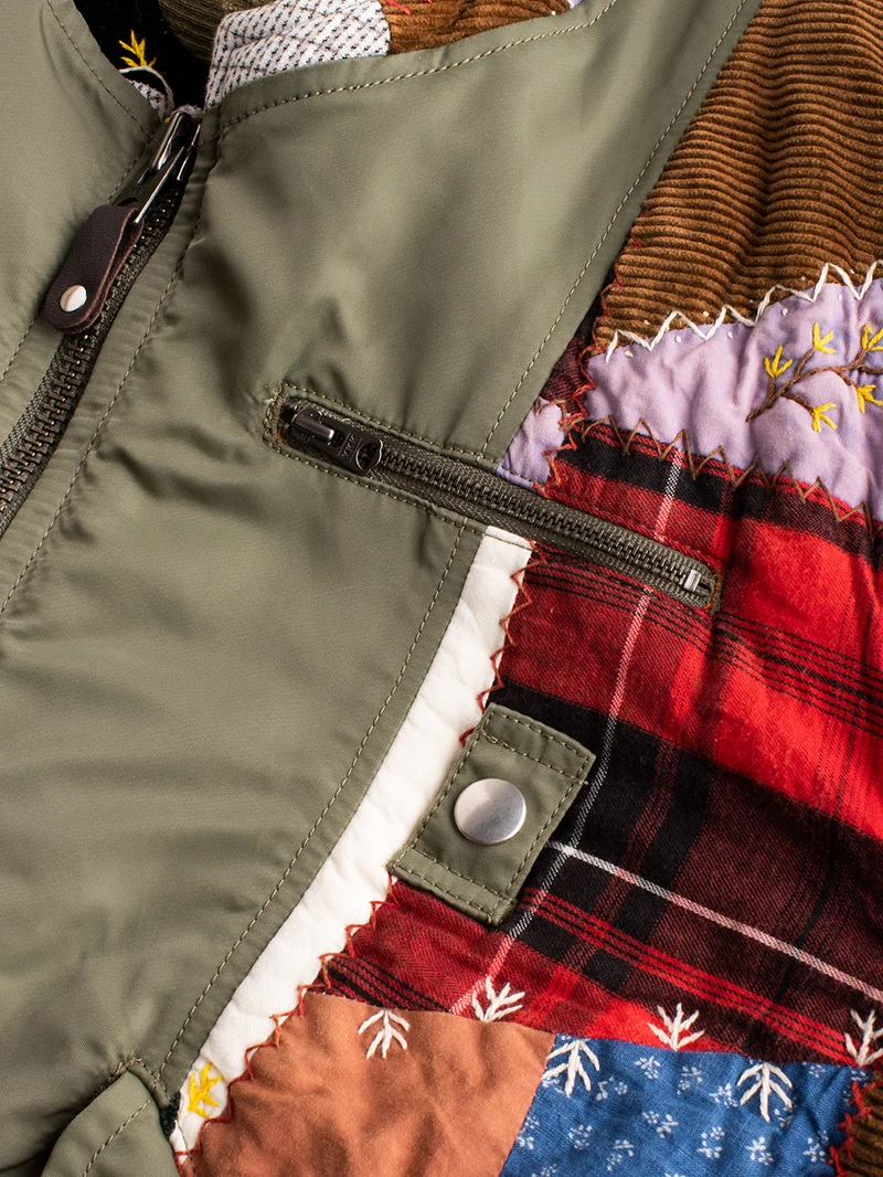 Giacca Bomber Quilt khaki con patchwork