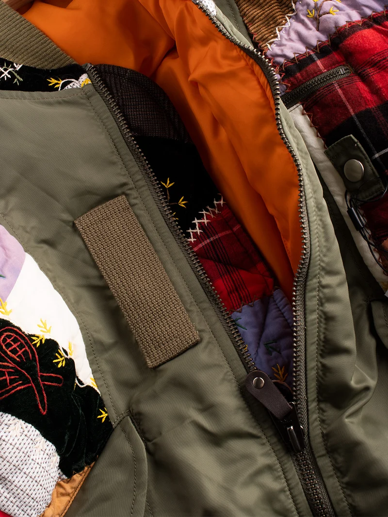 Giacca Bomber Quilt khaki con patchwork
