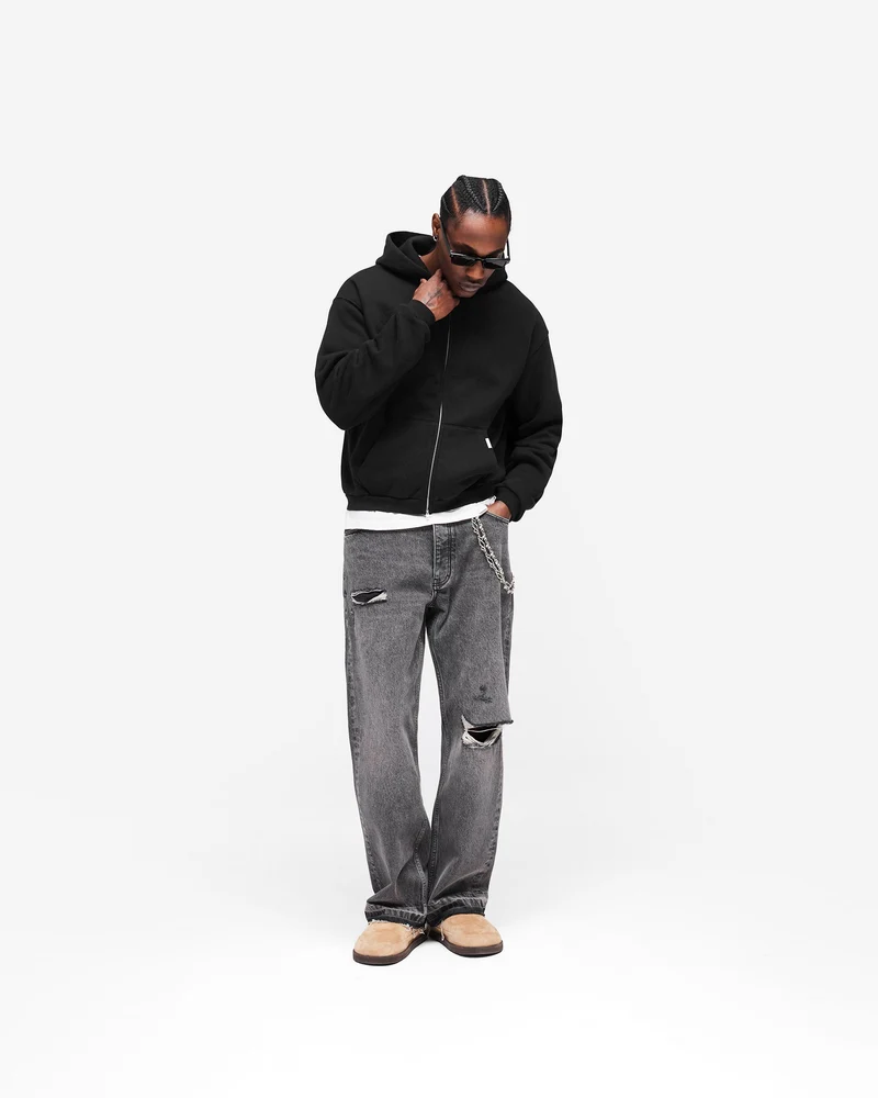 GH Shrunken Zip Hoodie - Jet Black