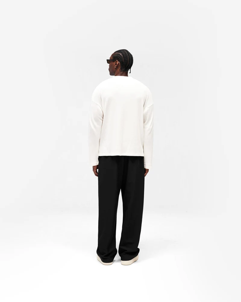 Initial Henley Waffle Long Sleeve T-Shirt - Flat White