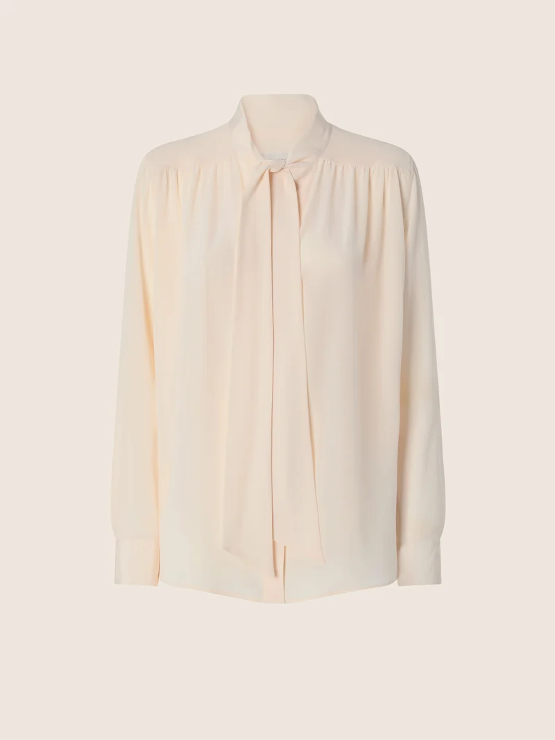 Silk Crêpe de Chine Shirt With Bow Tie