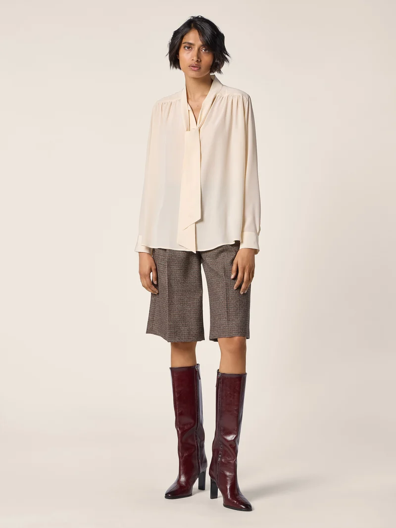 Silk Crêpe de Chine Shirt With Bow Tie