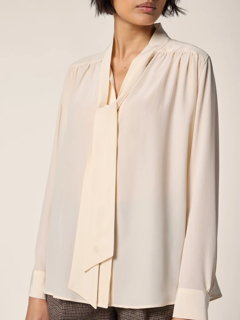 Silk Crêpe de Chine Shirt With Bow Tie