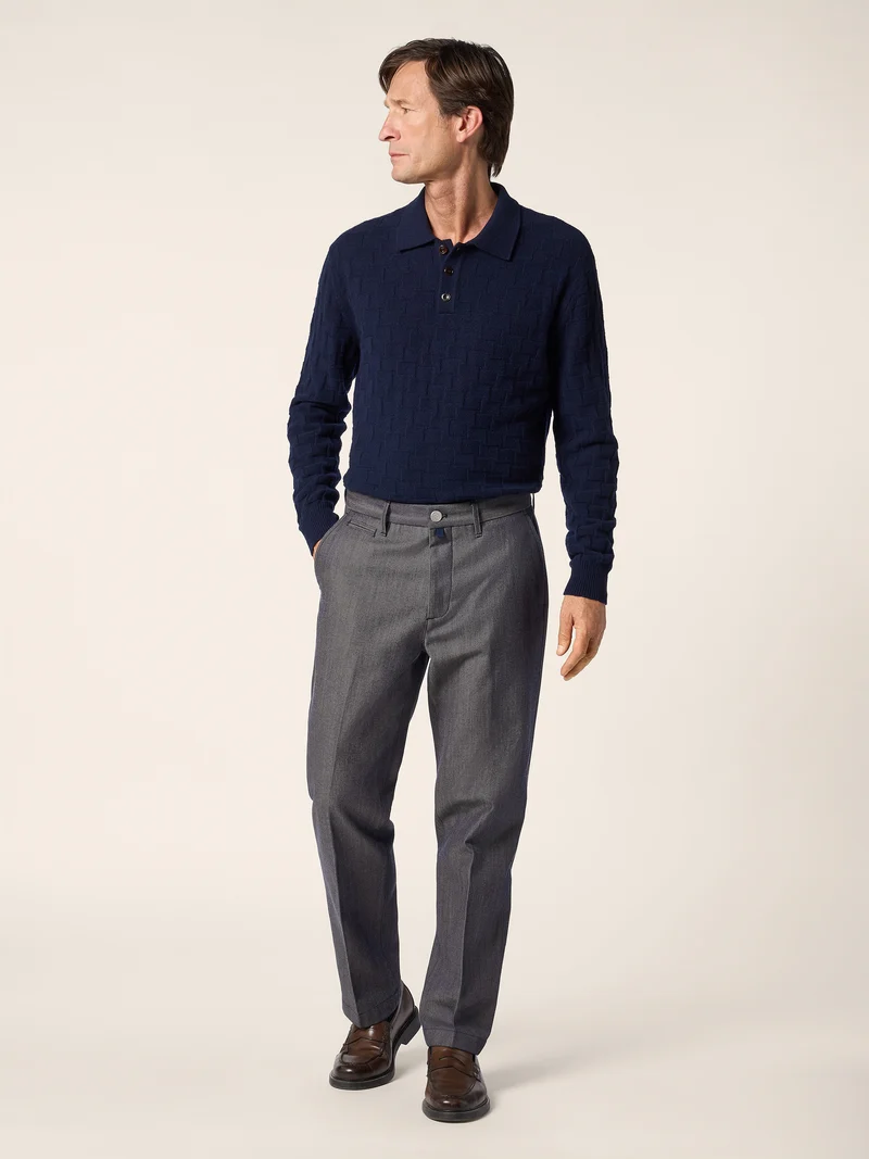 Wool-Cashmere Houndstooth Polo