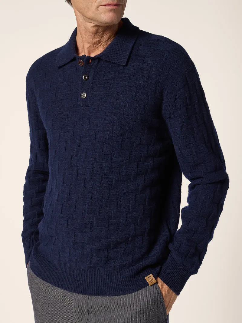 Wool-Cashmere Houndstooth Polo