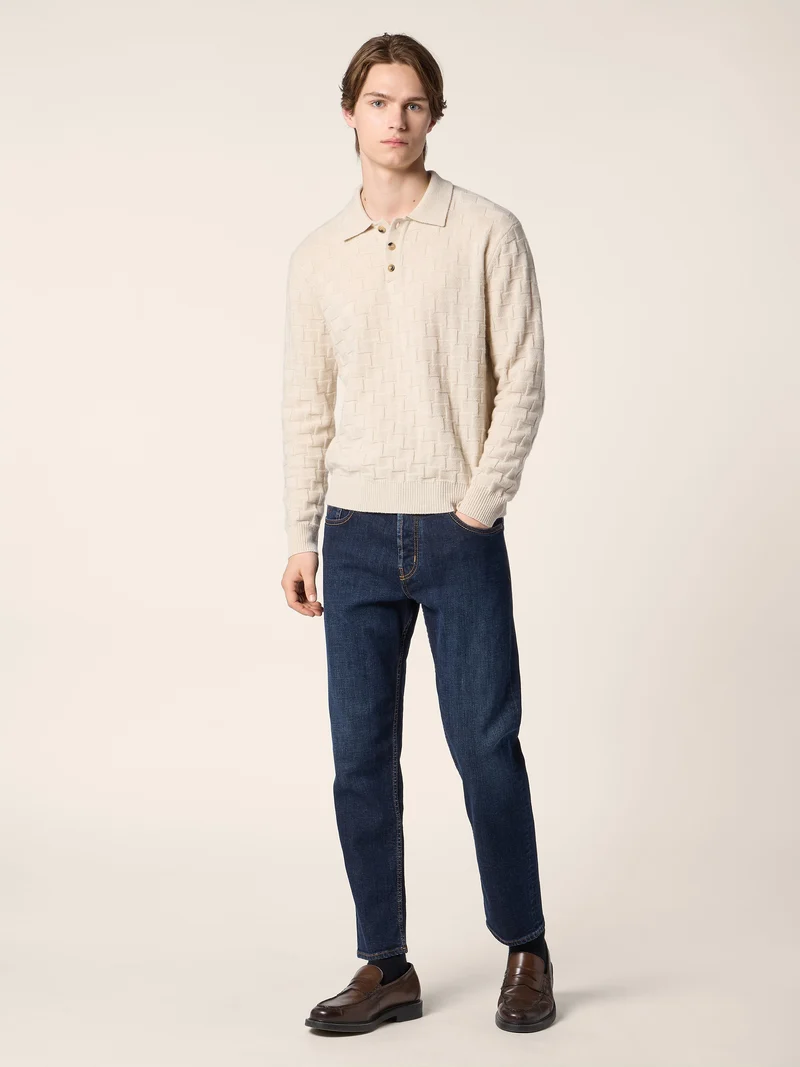 Wool-Cashmere Houndstooth Polo