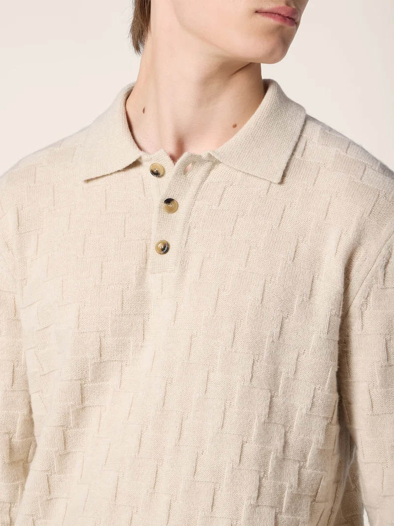 Wool-Cashmere Houndstooth Polo