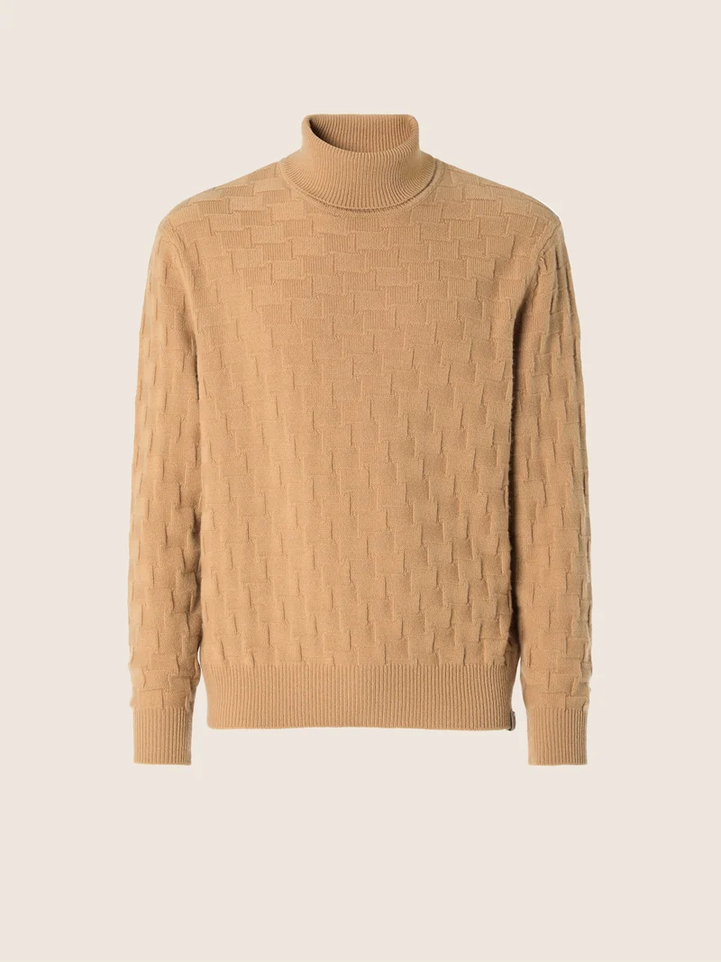 Wool-Cashmere Houndstooth Turtleneck