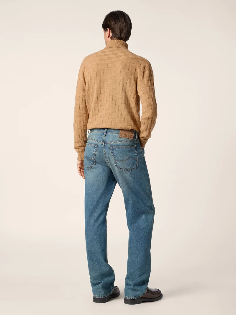 Wool-Cashmere Houndstooth Turtleneck