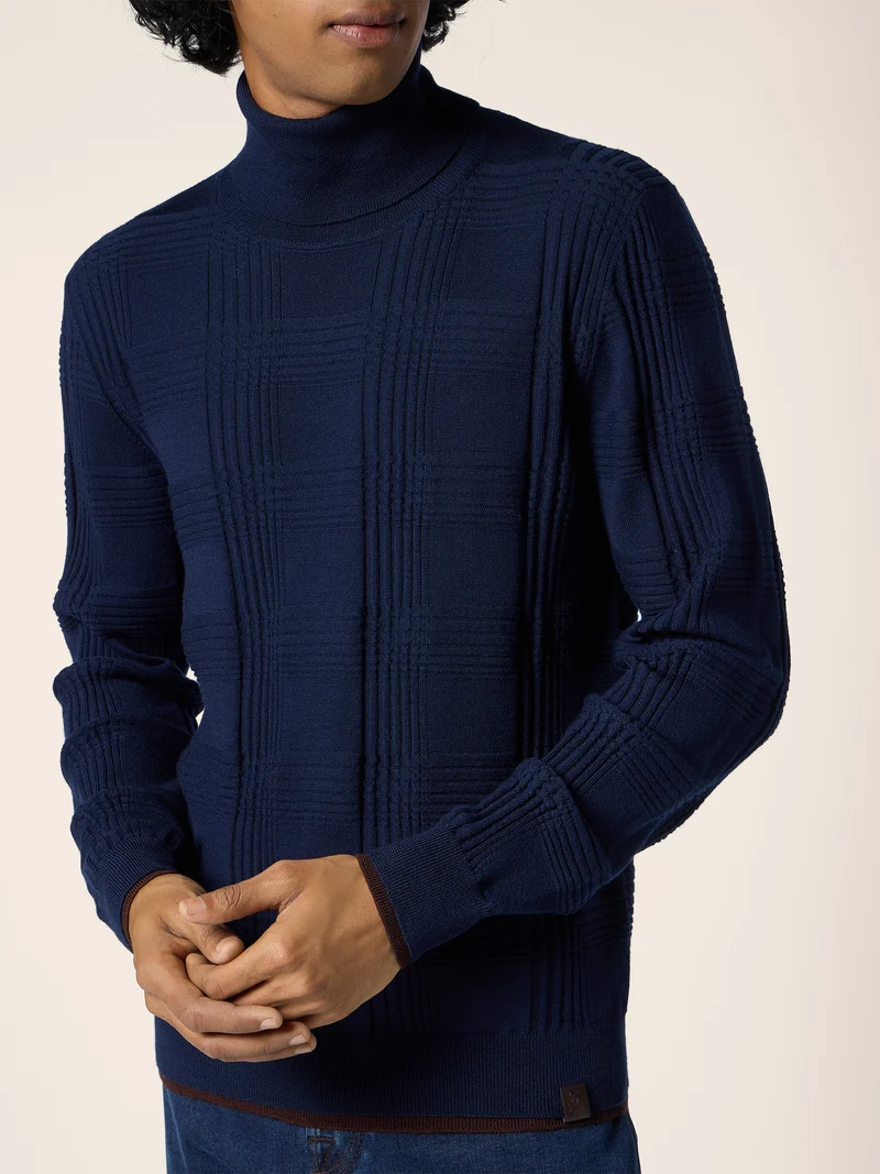 Check Wool Turtleneck Top