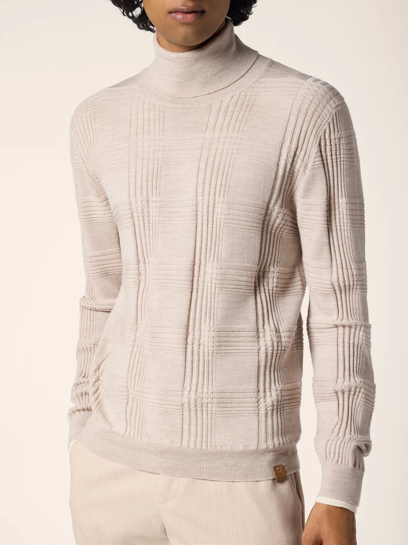 Check Wool Turtleneck Top