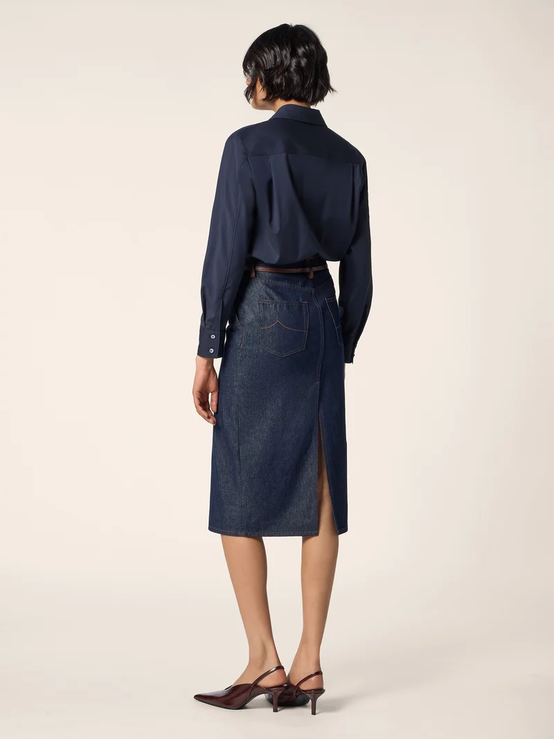 Mixed-Material Wool-Cashmere and Denim Dress