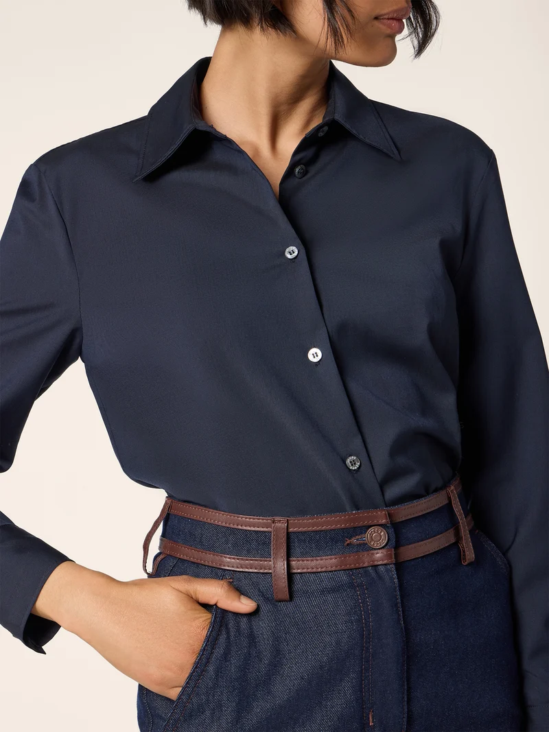 Mixed-Material Wool-Cashmere and Denim Dress