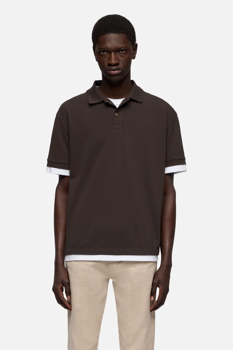 DOUBLE LAYER POLO in Espresso