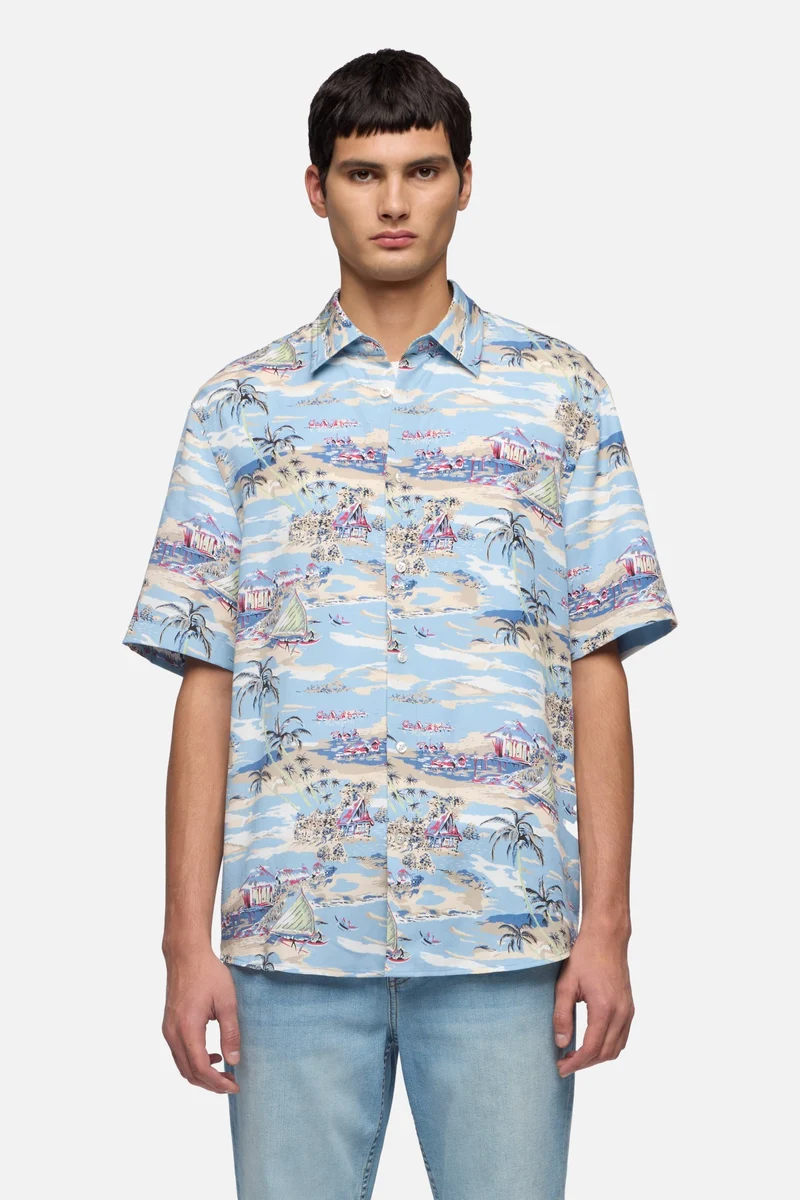 SHORT SLEEVE BUTTON UP SHIRT in Fluid Aloha