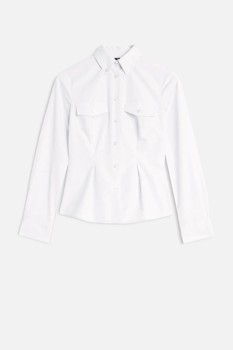 SLANT MILITARY SHIRT in Poplin Optical White