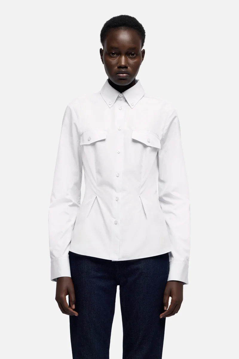 SLANT MILITARY SHIRT in Poplin Optical White