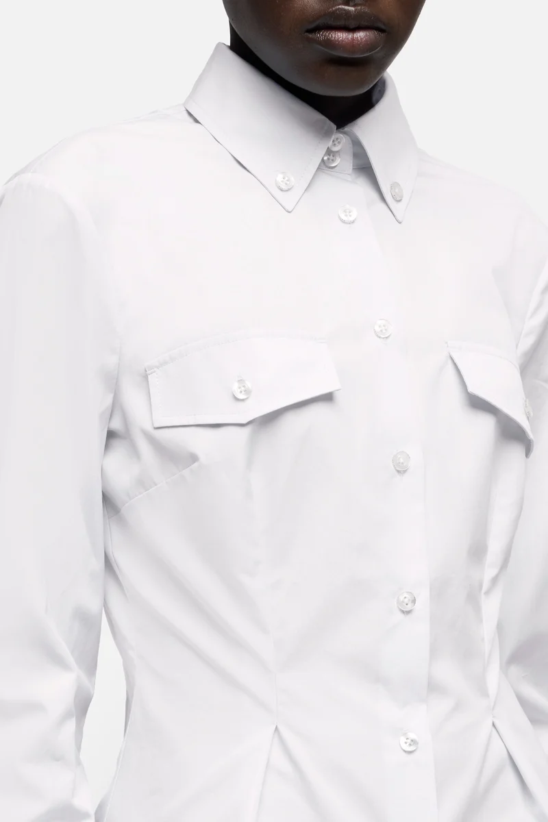 SLANT MILITARY SHIRT in Poplin Optical White