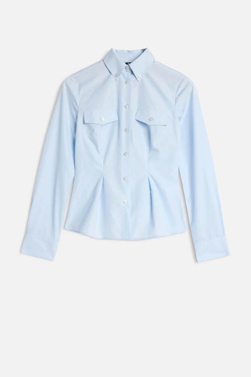 SLANT MILITARY SHIRT in Poplin Light Blue