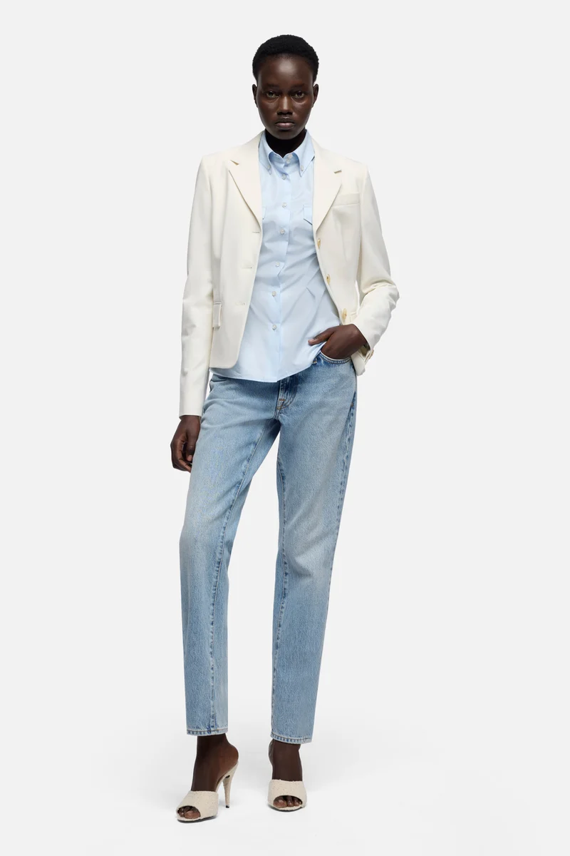 SLANT MILITARY SHIRT in Poplin Light Blue