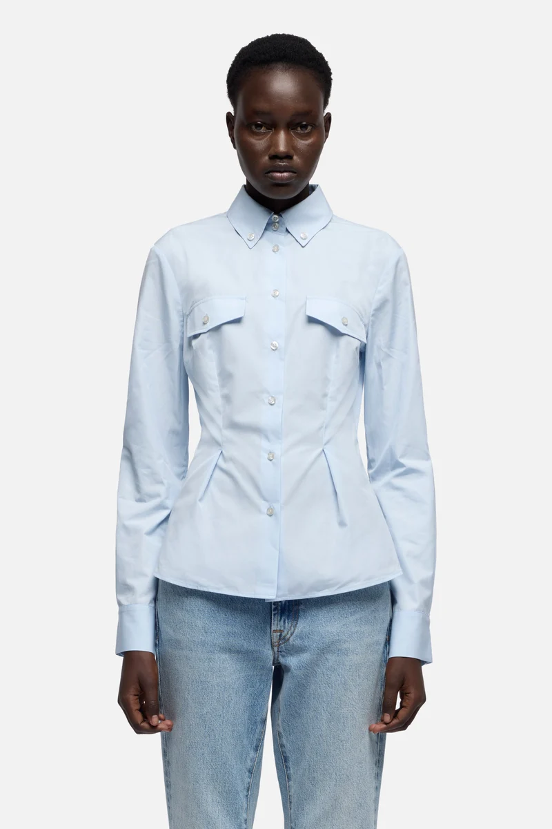 SLANT MILITARY SHIRT in Poplin Light Blue