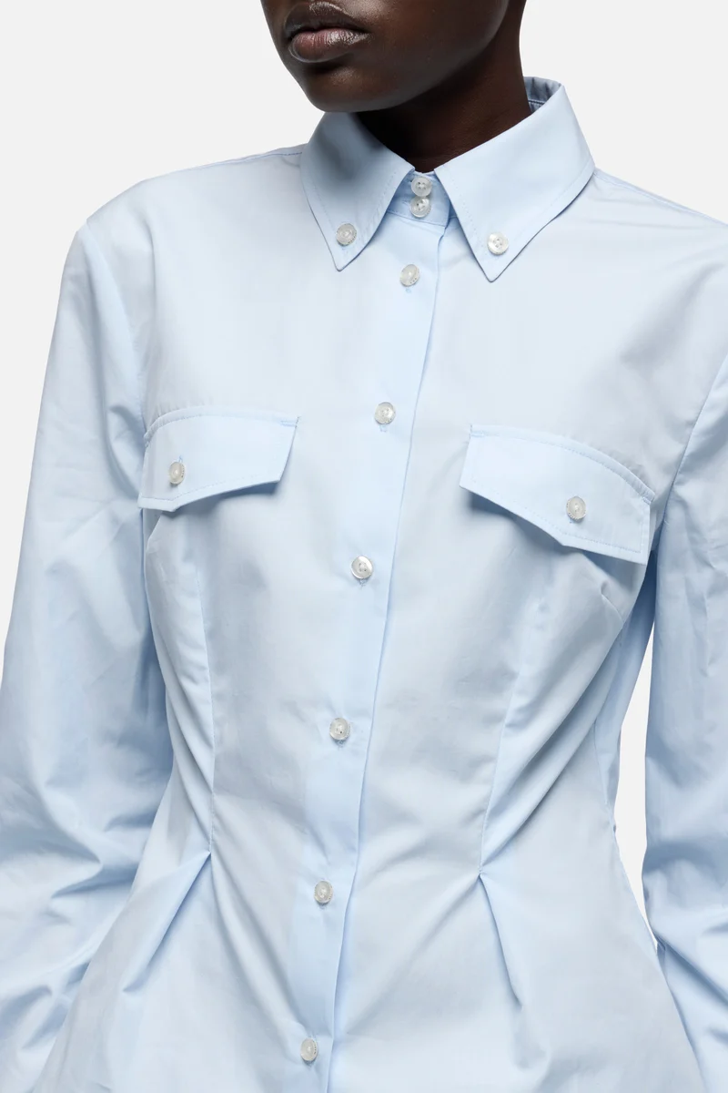 SLANT MILITARY SHIRT in Poplin Light Blue