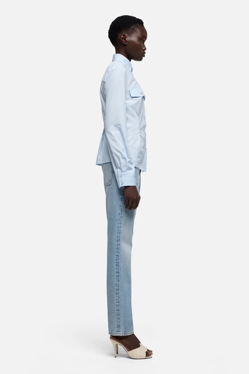SLANT MILITARY SHIRT in Poplin Light Blue
