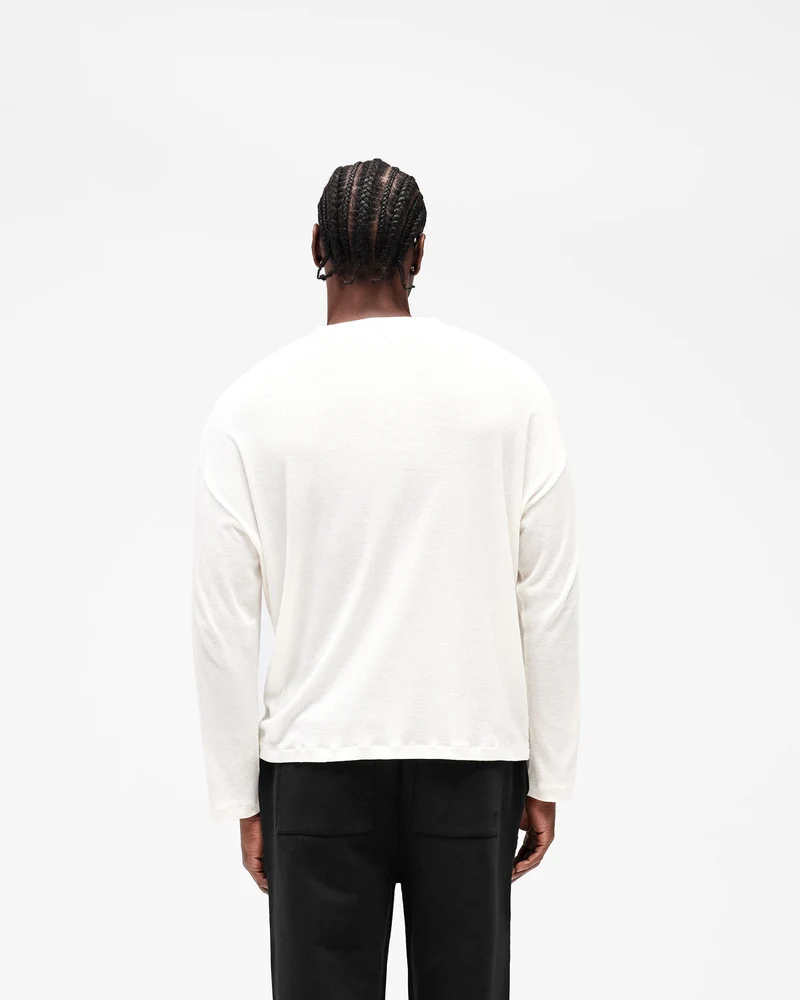 Initial Sheer Rib Long Sleeve T-Shirt - Flat White
