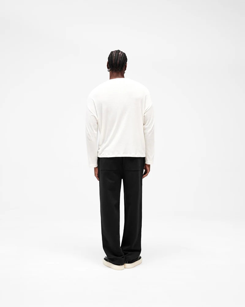 Initial Sheer Rib Long Sleeve T-Shirt - Flat White