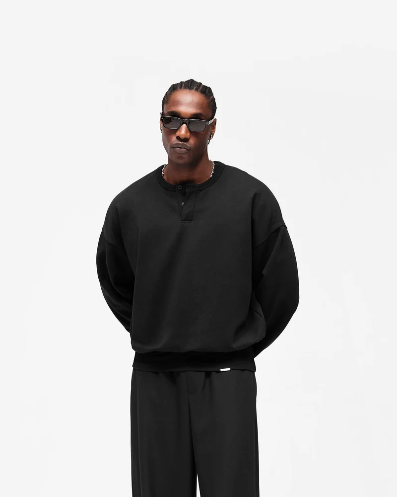 Initial Henley Collar Sweater - Jet Black