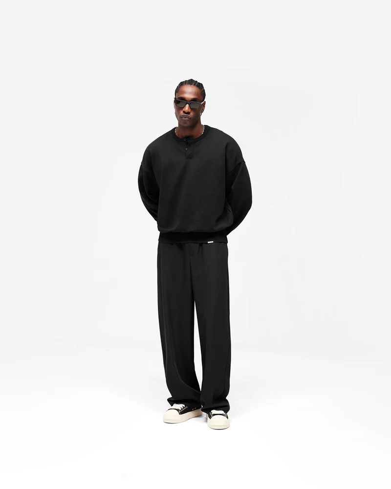 Initial Henley Collar Sweater - Jet Black