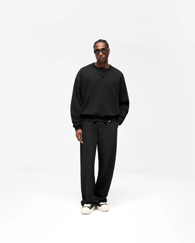 Initial Henley Collar Sweater - Jet Black