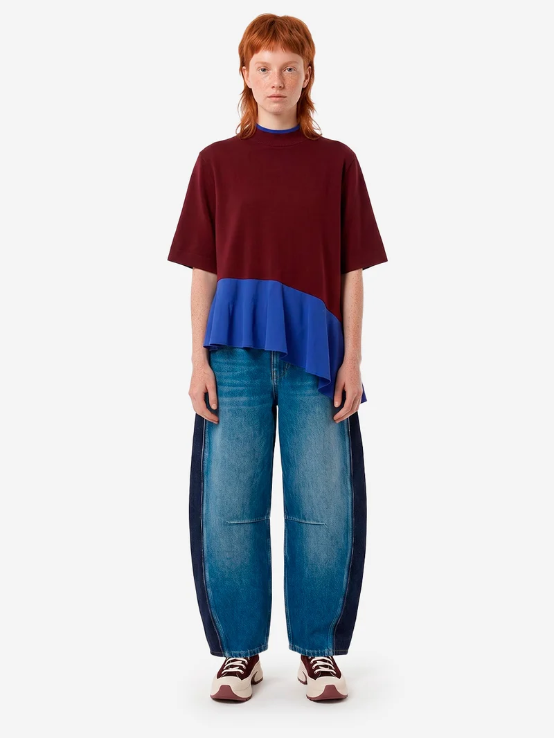 Maglia a Strati Color-Block Bordeaux e Blu in misto acetato