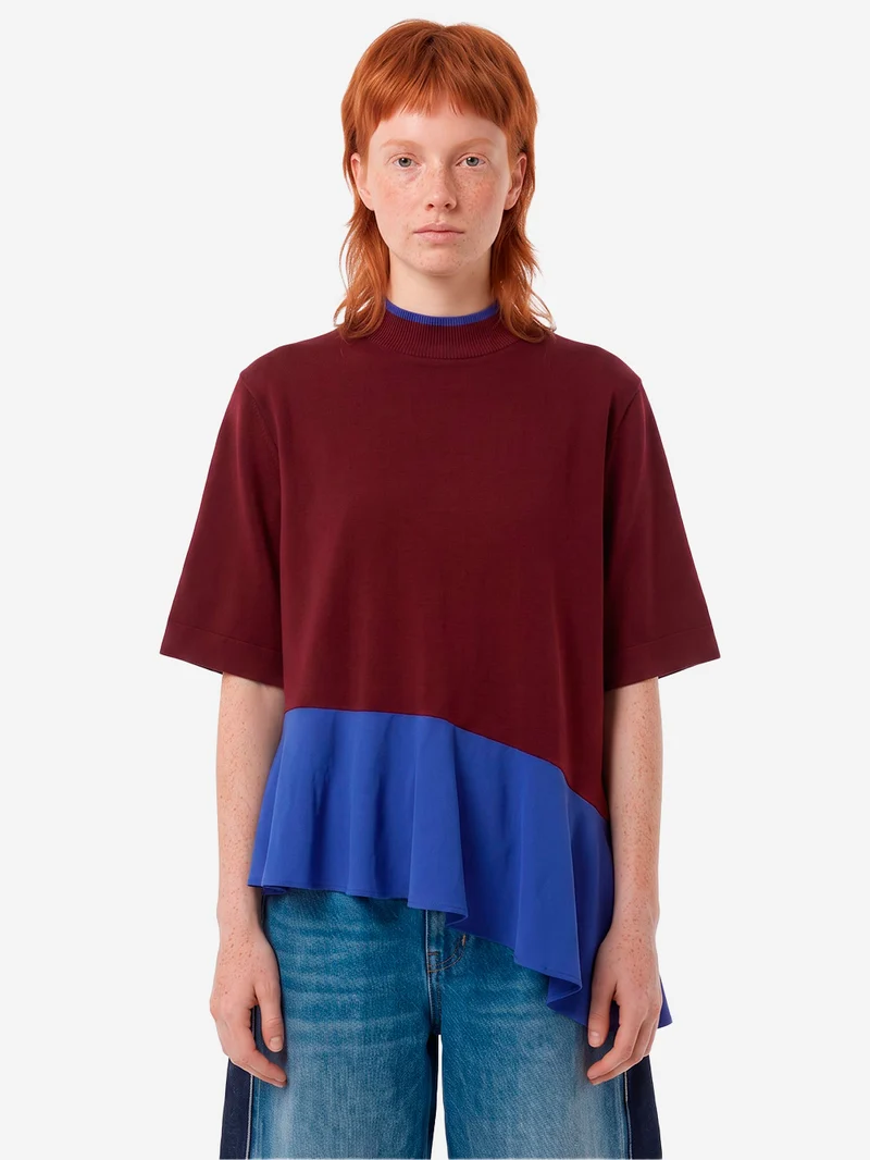 Maglia a Strati Color-Block Bordeaux e Blu in misto acetato
