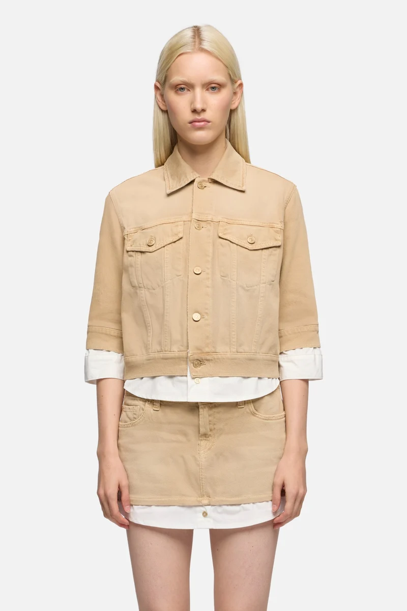 SHORT SLEEVE TRUCKER JACKET in MANKIND Sand Dune