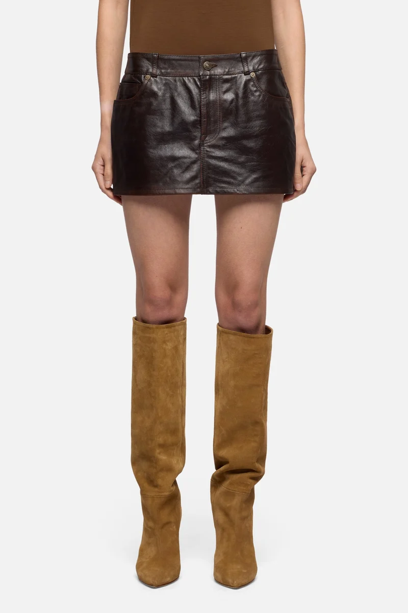 MINI SKIRT in Leather Vintage Brown