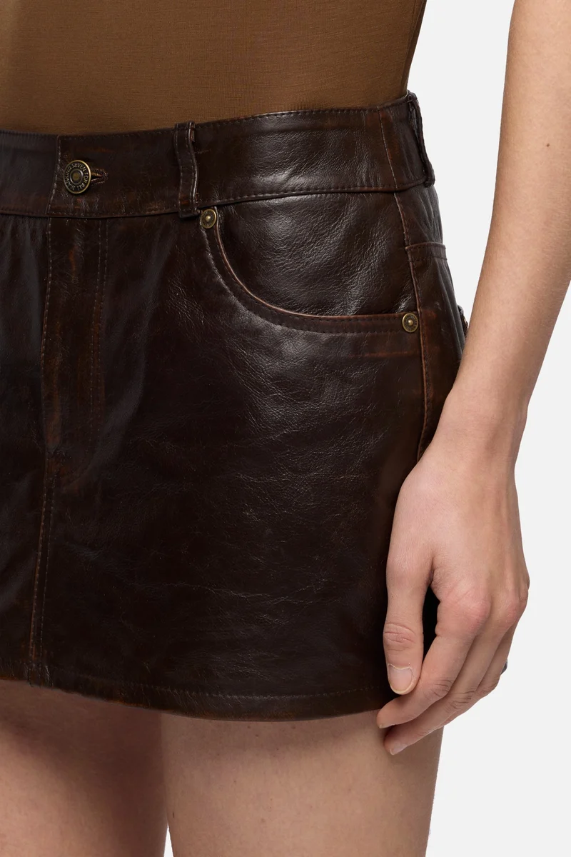 MINI SKIRT in Leather Vintage Brown