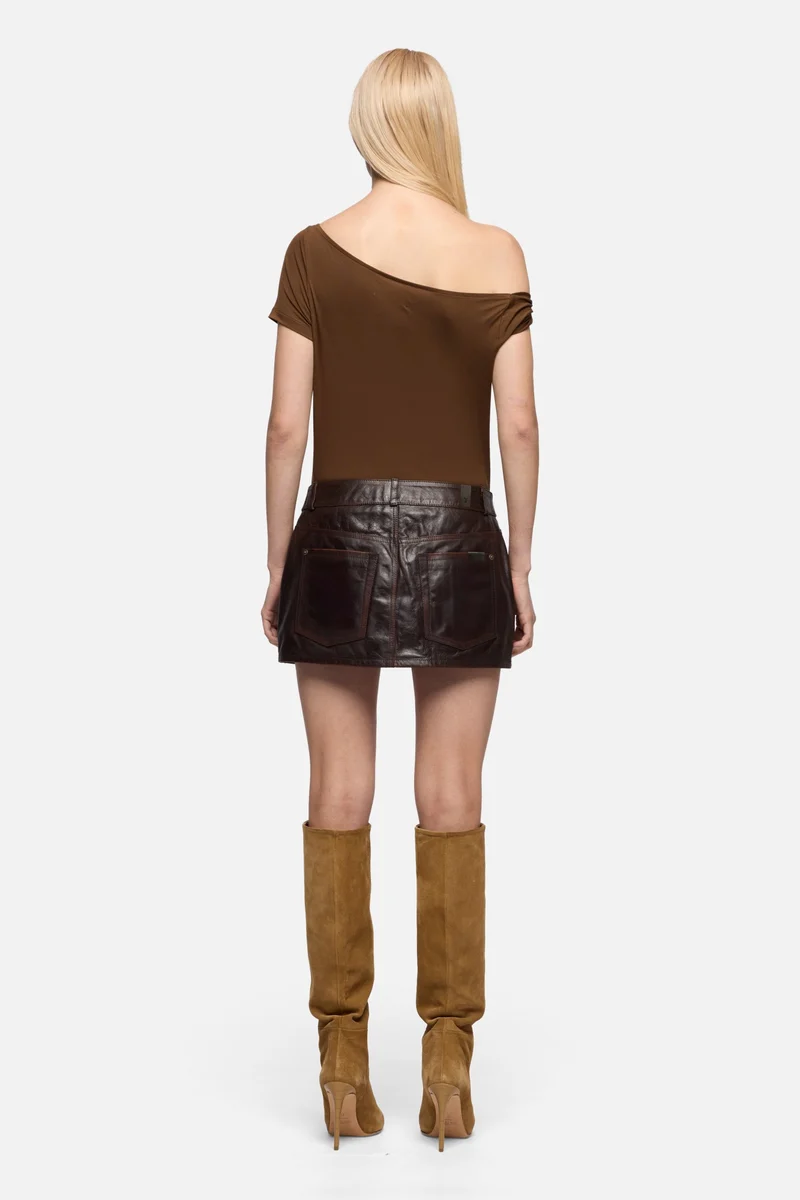 MINI SKIRT in Leather Vintage Brown