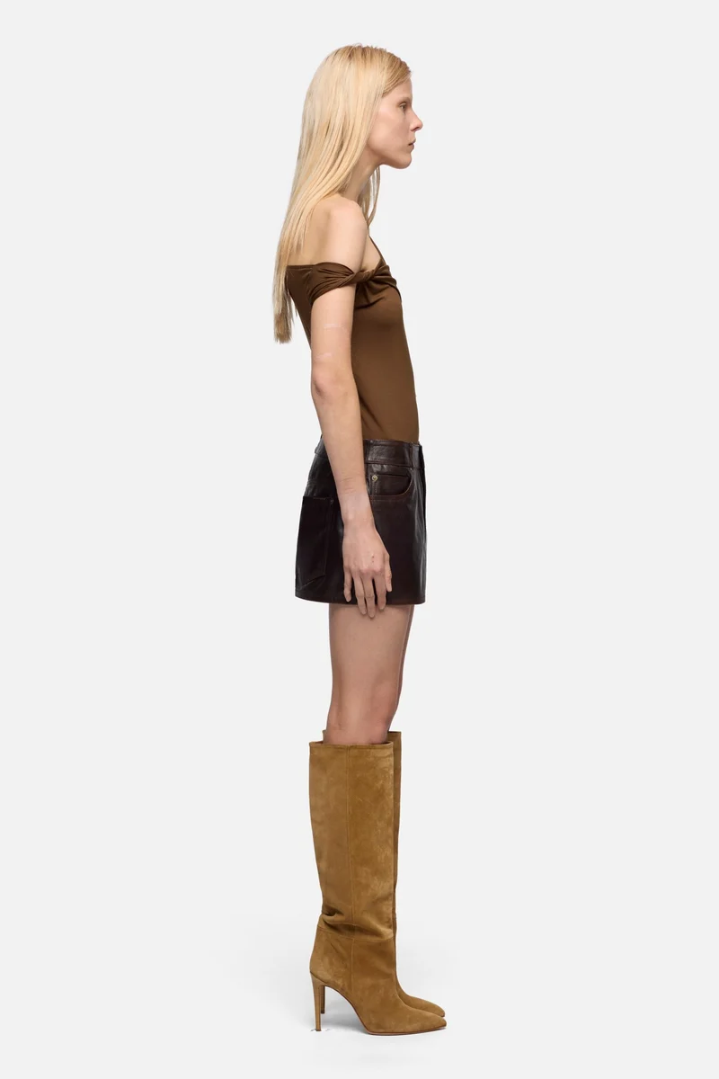 MINI SKIRT in Leather Vintage Brown